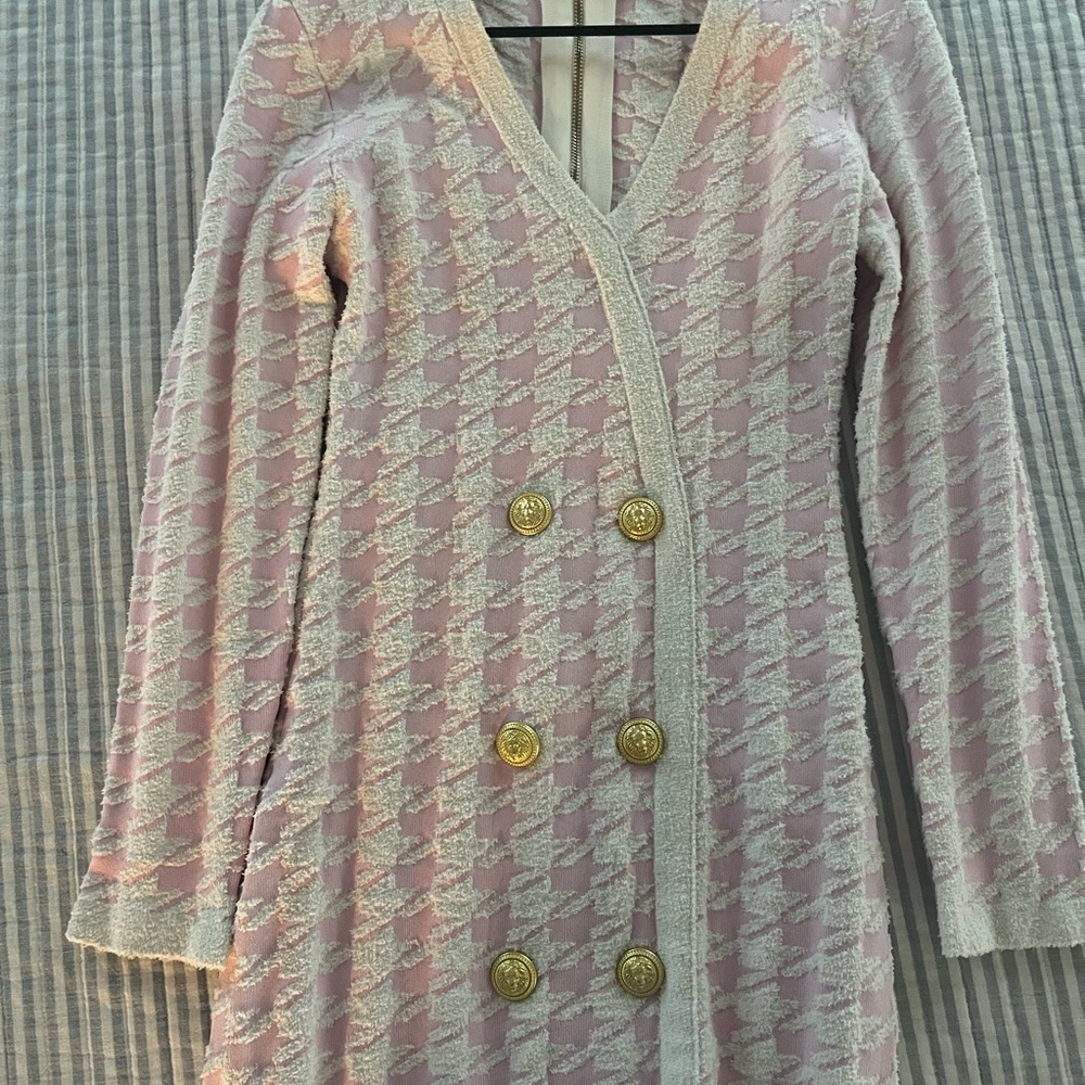Luxe Pink and Cream Houndstooth Dress
